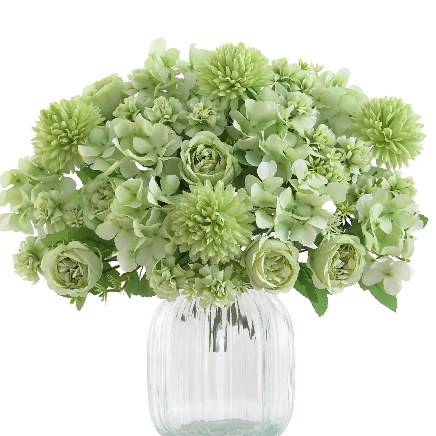 Ramo de flores artificiales realista – Arreglo floral sintético de peonía, crisantemo e hortensia con tallos, decoración reutilizable para el hogar, decoración para bodas y accesorios de fotografía