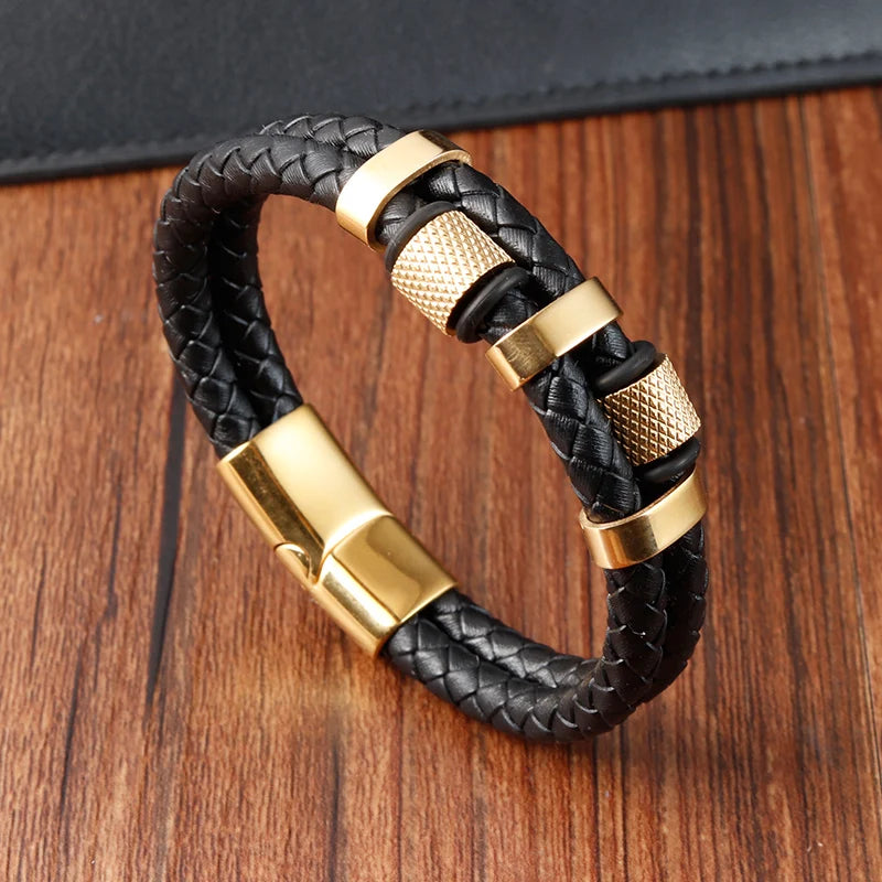 Braided Leather Rope Bracelet – Genuine Leather Bracelet with Stainless Steel Magnetic Clasp for Men & Women | Fashion Jewelry Gift