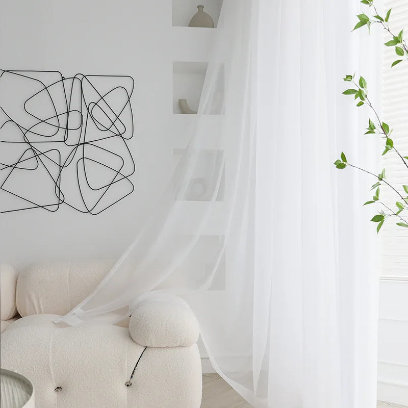 Cortinas de tul blanco transparente modernas – Paneles transparentes para ventanas de sala de estar y dormitorio
