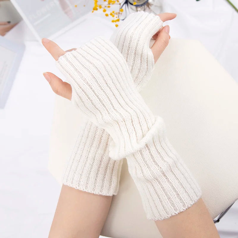 Long Fingerless Gloves for Women Winter Knitted Arm Warmers Kawaii Anime Punk Gothic Lolita Mittens