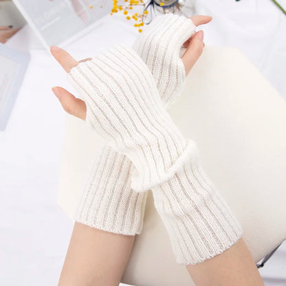 Long Fingerless Gloves for Women Winter Knitted Arm Warmers Kawaii Anime Punk Gothic Lolita Mittens