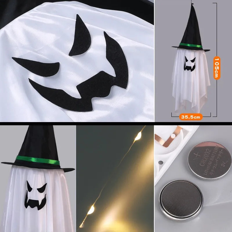 LED Flying Witch Hat Halloween Decorations – Hanging Ghost Lights & Glowing Wizard Lamp for Bar, Party, Dress-Up & Spooky Decor