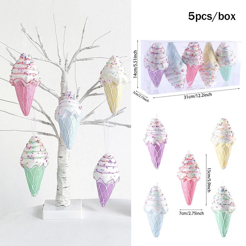 1Box Christmas Macaron Ice Cream Donut Ornaments – Cute Shaped Ball Pendants for Xmas Tree, Home, Party & Navidad Holiday Decor