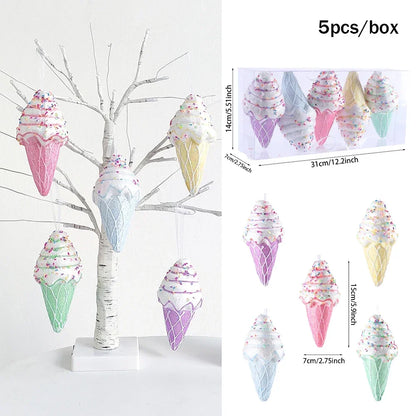 1Box Christmas Macaron Ice Cream Donut Ornaments – Cute Shaped Ball Pendants for Xmas Tree, Home, Party & Navidad Holiday Decor