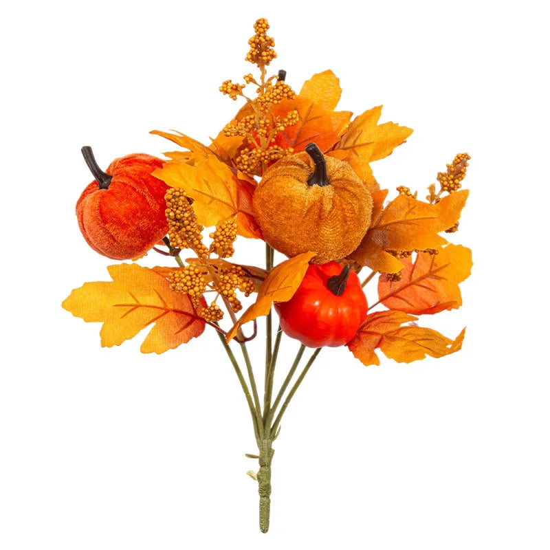 Artificial Fall Maple Leaf Bouquet with Decorative Berries – Low-Maintenance Harvest Festival Flowers for Autumn Home & Table Decor