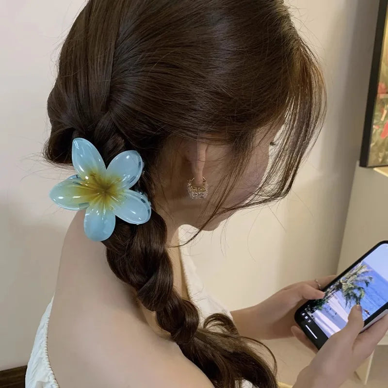 Pinzas de pelo hawaianas con diseño floral degradado – Pasadores grandes florales tropicales para mujer | Accesorios de moda para el pelo para vacaciones en la playa