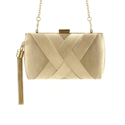 Women's Tassel Evening Clutch Bag with Chain Strap Elegant Wedding Party Shoulder Handbag