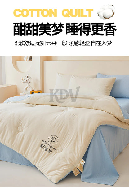 100% Cotton Filled Comforter – Soft Lightweight Warm Winter Quilt for Autumn & Cold Weather Bedding