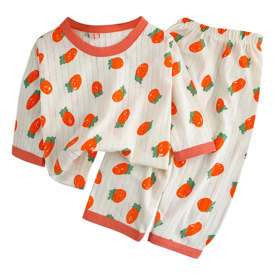 Conjunto de Pijama de Algodón para Niños – Pijama de Manga Larga y Pantalones para Verano en Casa y Habitaciones con Aire Acondicionado