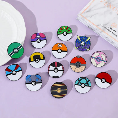 14PCS Pokémon Poké Ball Enamel Brooch Set – Minimalist Cartoon Metal Pins for Backpack & Clothing Accessories