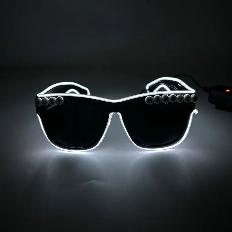 Just Married LED Heart Glasses – Light-Up EL Neon Glasses for Weddings, Engagements & Bridal Showers