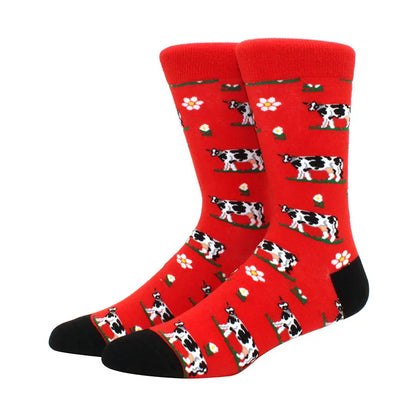 Funny Colorful Hip Hop Socks – Combed Cotton Animal, Astronaut & Geometric Print Socks for Men & Women, Business Dress Wear
