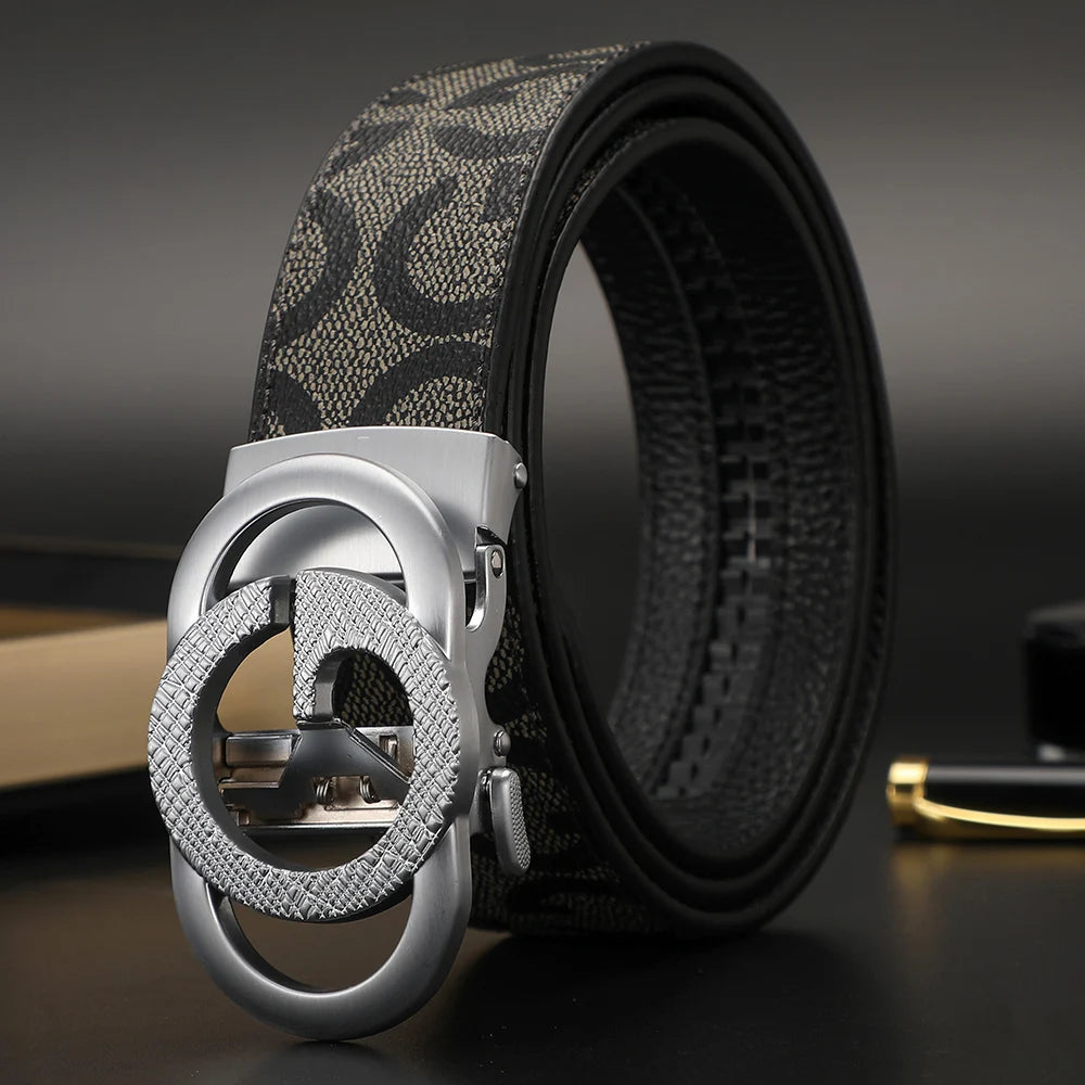 Men's Luxury-Style Canvas & Leather Belt – Automatic Buckle Designer-Style Waist Belt for Business, Jeans & Casual Everyday Wear