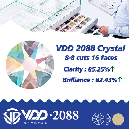 VDD 2088 Crystal Flower Nail Rhinestones – Non-Hotfix 8 Big & 8 Small Flatback Gems for Nail Art & DIY Decorations