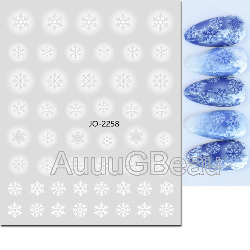 3D Christmas Nail Art Stickers – Snowflake & Winter Tree Nail Decals for Nail Tips Decoration