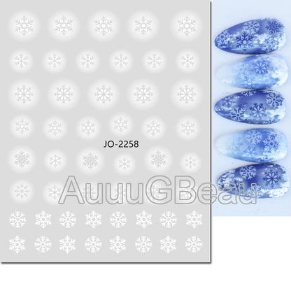 3D Christmas Nail Art Stickers – Snowflake & Winter Tree Nail Decals for Nail Tips Decoration