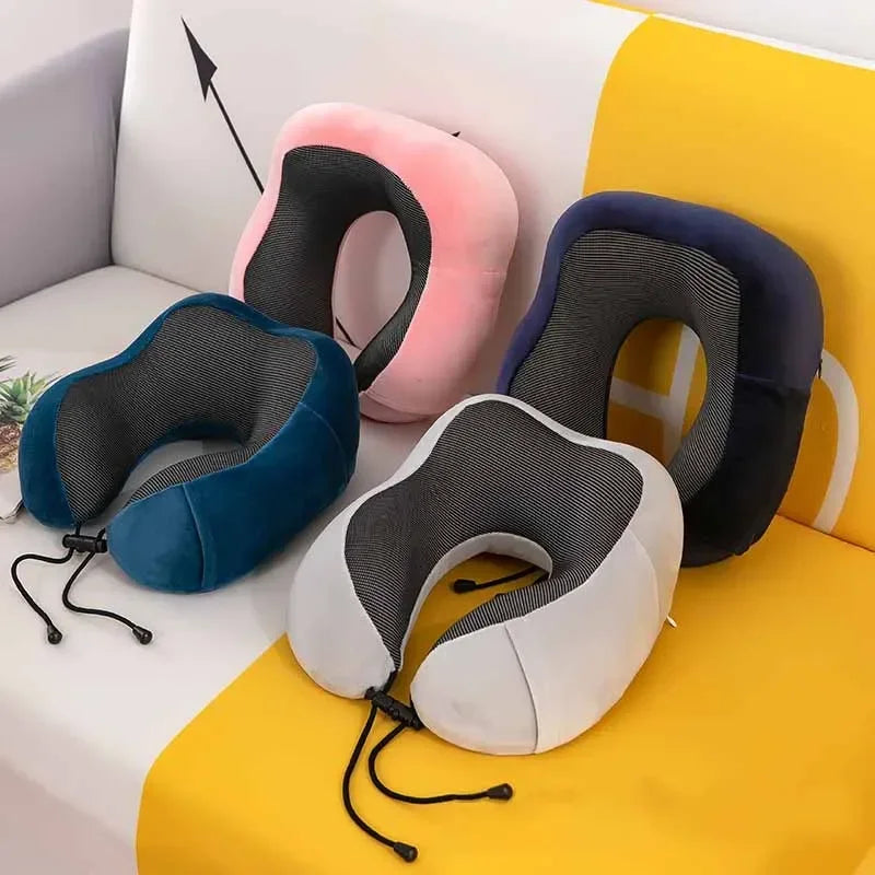 Almohada de cuello de espuma viscoelástica en forma de U – Almohada de viaje suave para dormir en avión, cojín de soporte cervical, almohada ergonómica para el cuello para viajes, oficina y relajación en el hogar