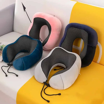 Almohada de cuello de espuma viscoelástica en forma de U – Almohada de viaje suave para dormir en avión, cojín de soporte cervical, almohada ergonómica para el cuello para viajes, oficina y relajación en el hogar