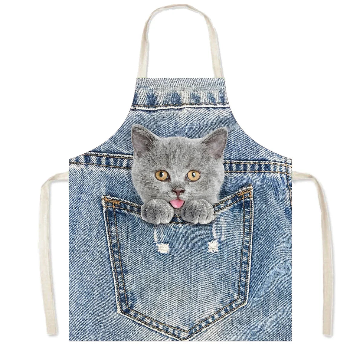 Funny Cowboy Cat & Dog Apron – Cute Pinafore Cooking & Kitchen Apron for Women, Chef, Waiter & Household Cleaning