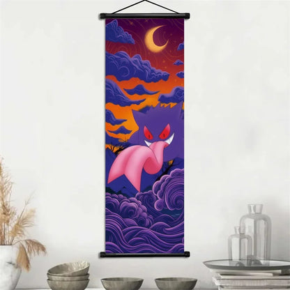 Pokémon Gengar, Squirtle y Mimikyu Noche Estrellada – Lienzo Decorativo Enrollable para Pared – Regalo para Decoración del Hogar