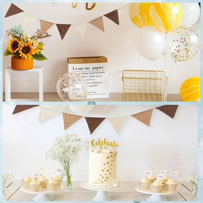 12FT Burlap Pennant Banner – Rustic Triangle Flag Garland for Weddings, Birthdays & Party Decorations