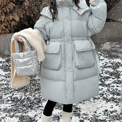 Kids’ Long Hooded Winter Coat – Warm Cotton-Padded Jacket for Baby Boys, Girls & Teens, Solid Color Outerwear Ages 5–16