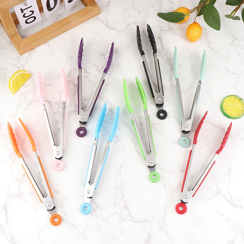 Silicone BBQ Grilling Tongs – Non-Stick Stainless Steel Kitchen Cooking, Salad & Serving Tongs