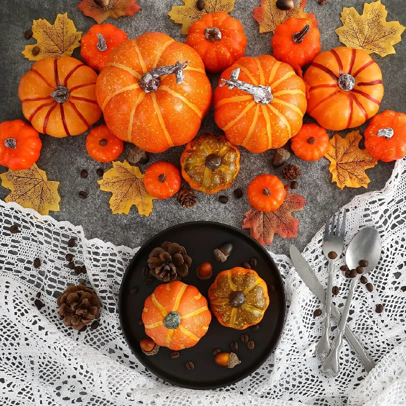 7PCS Artificial Orange Foam Pumpkins – Lightweight Pumpkin Decorations for Halloween, Autumn Harvest Festival, Outdoor Displays & Home Table Decor