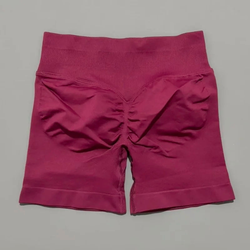 HISTELLO Pantalones cortos de yoga sin costuras de 4.5" para mujer – Pantalones cortos deportivos de talle bajo con efecto fruncido para gimnasio, fitness, correr y ropa deportiva