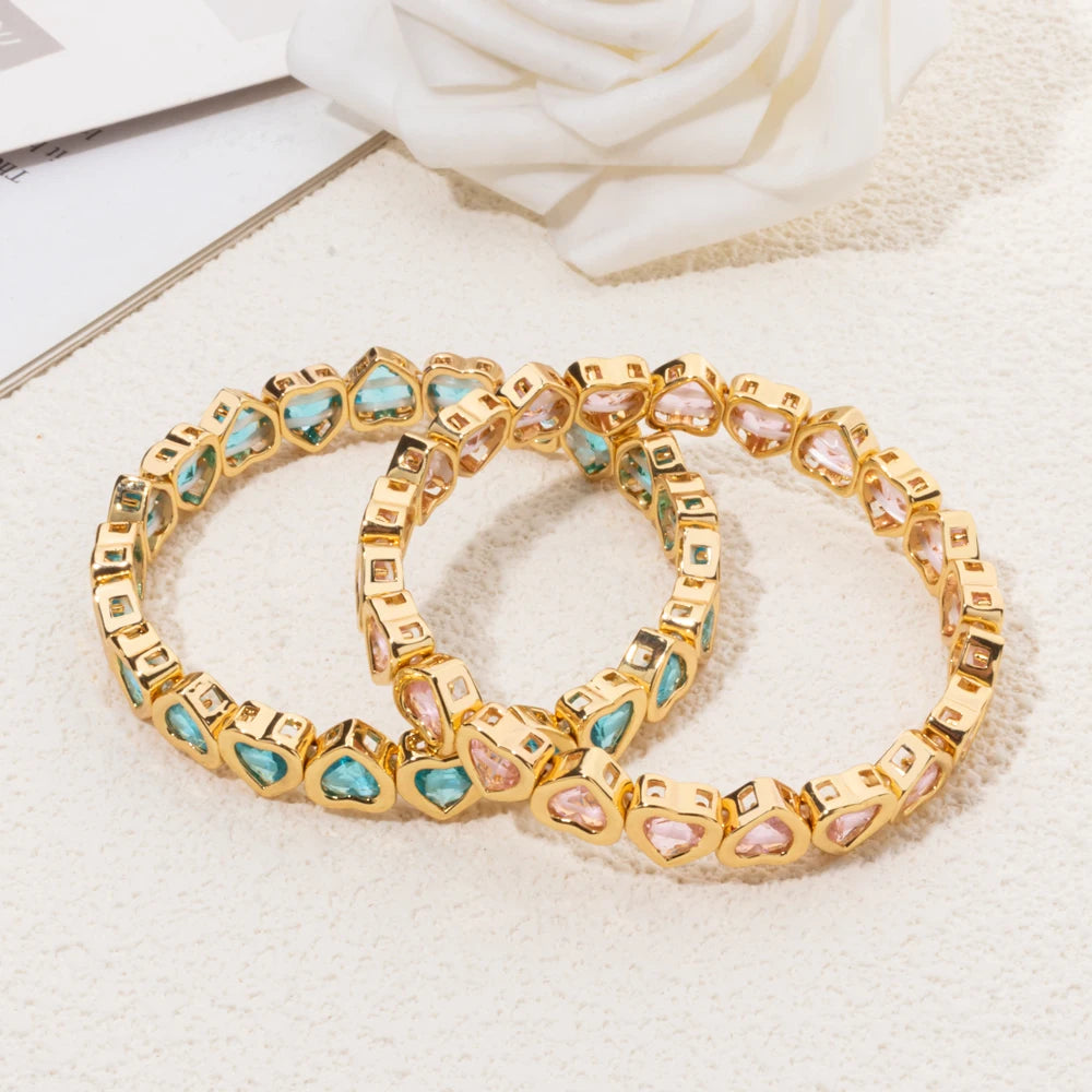 Brazalete de puño elástico para mujer 2024 Gold Love con diamantes de imitación color melocotón, joyería de moda