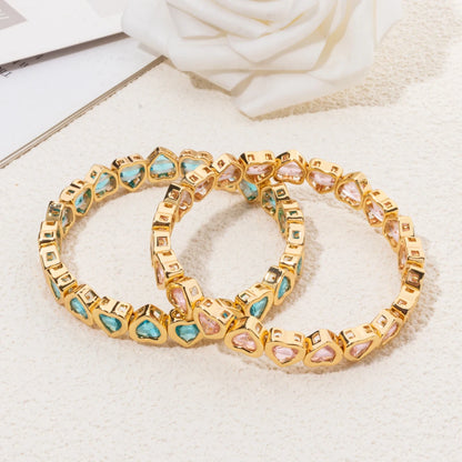 Brazalete de puño elástico para mujer 2024 Gold Love con diamantes de imitación color melocotón, joyería de moda