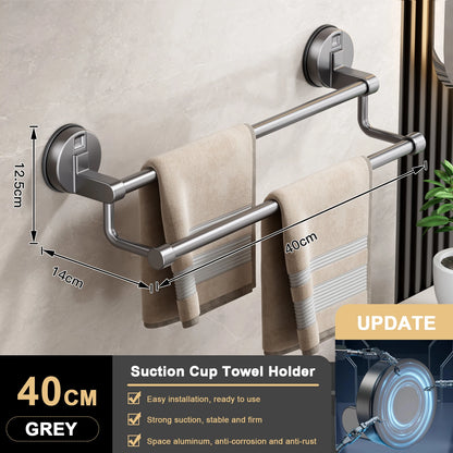 Toallero de Ventosa para Pared, sin Taladro, para Baño, Barra de Toalla de 30/40/50cm, Soporte que Ahorra Espacio
