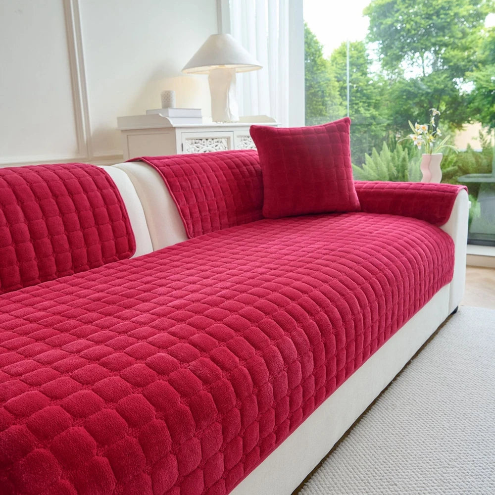 Soft Flannel Non-Slip Sofa Cover – Quilted Furniture Protector for Couch & Living Room Sofa, Warm 1-Seat Cushion Cover