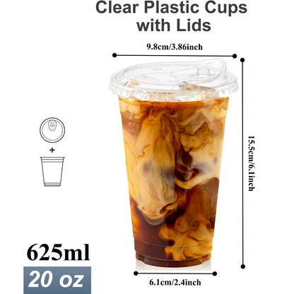 16oz/20oz Clear Plastic Cups with Lids – Disposable Iced Coffee Cups with Sip Lids, Sturdy Smoothie Cups for Cold Drinks, Takeout Beverages & Party Supplies