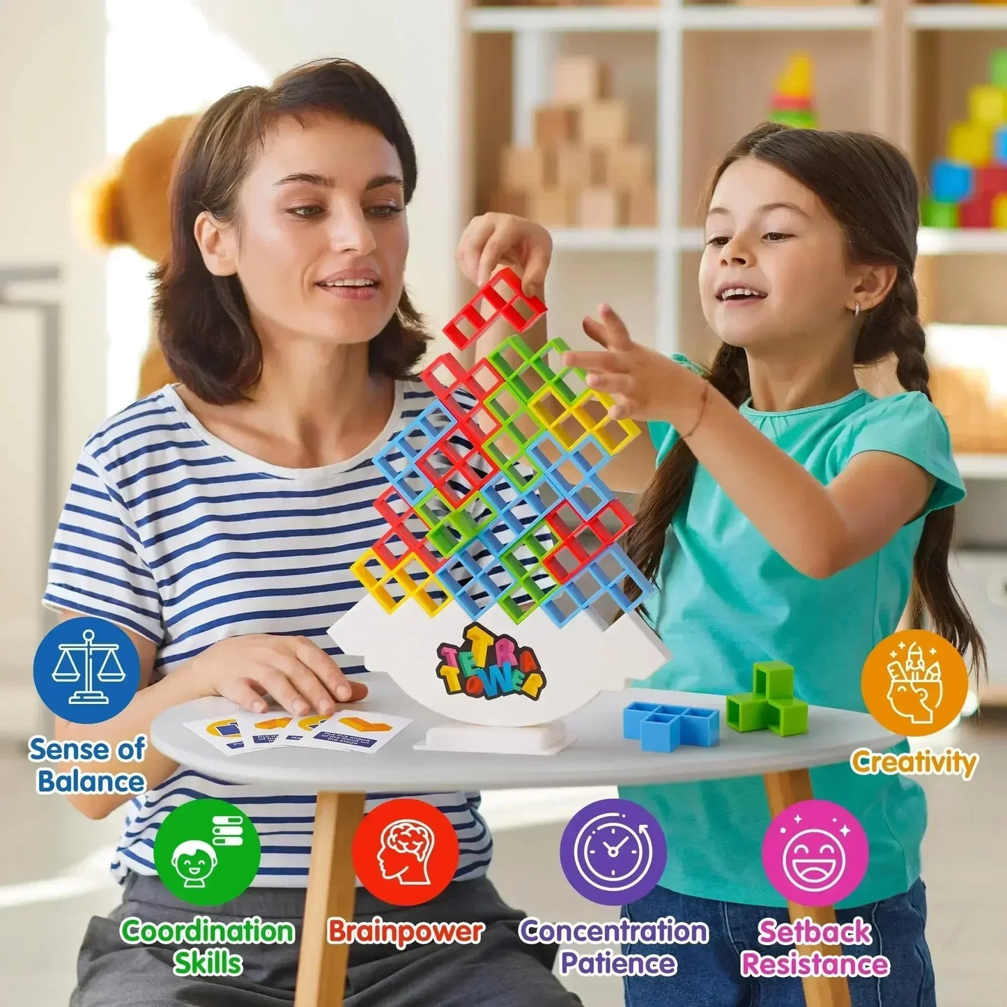 Juego de equilibrio y apilamiento Tetra Tower – Divertido juego de mesa de construcción de puzles para niños y adultos, desafío de apilamiento estratégico, actividad para noche de juegos en familia y regalo interactivo en equipo