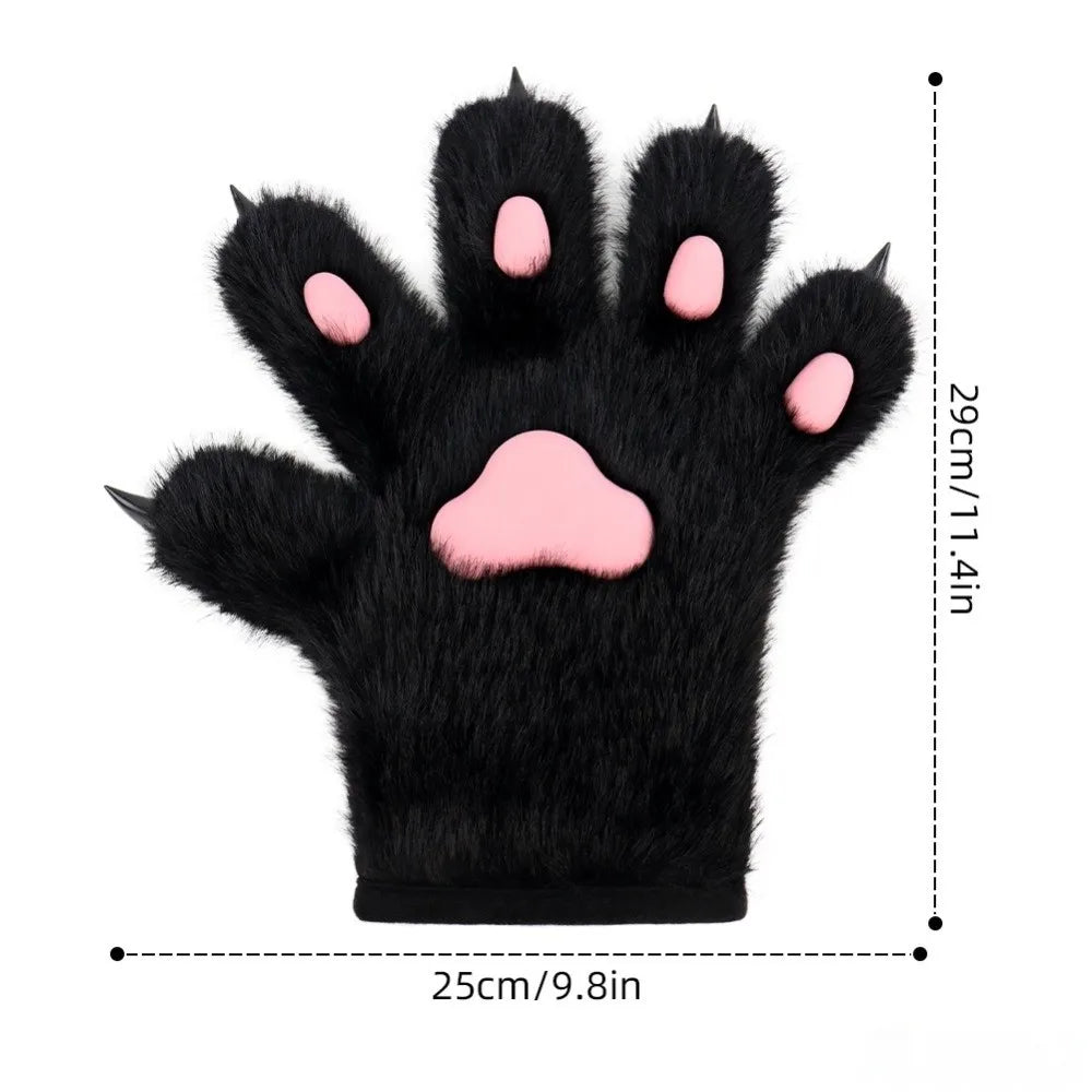 Cute Cartoon Cat Paw Gloves – Thick Furry Warm Mittens, Puppy Claw Cosplay Props for Parties, Costumes & Anime Events
