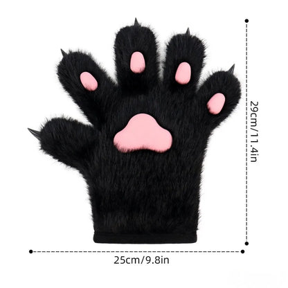 Cute Cartoon Cat Paw Gloves – Thick Furry Warm Mittens, Puppy Claw Cosplay Props for Parties, Costumes & Anime Events