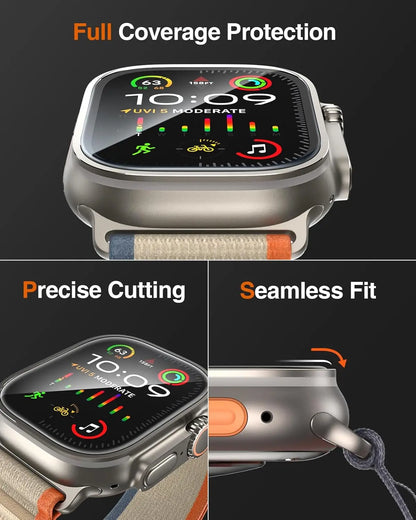 Protector de pantalla de cristal templado para Apple Watch Ultra 49 mm (Ultra 1/2/3) – Película protectora HD resistente a los arañazos con herramienta de instalación de alineación