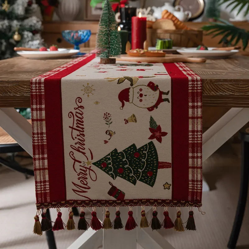 Christmas Snowflake Jacquard Table Runner – Winter Dining Table Cloth for Xmas, New Year, Rustic Home Decor & Holiday Gift