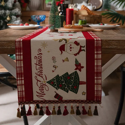 Christmas Snowflake Jacquard Table Runner – Winter Dining Table Cloth for Xmas, New Year, Rustic Home Decor & Holiday Gift
