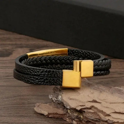 Pulsera de cuero clásica para hombre – Pulsera multicapa tejida a mano para hombre | Accesorio de joyería de moda casual, regalo