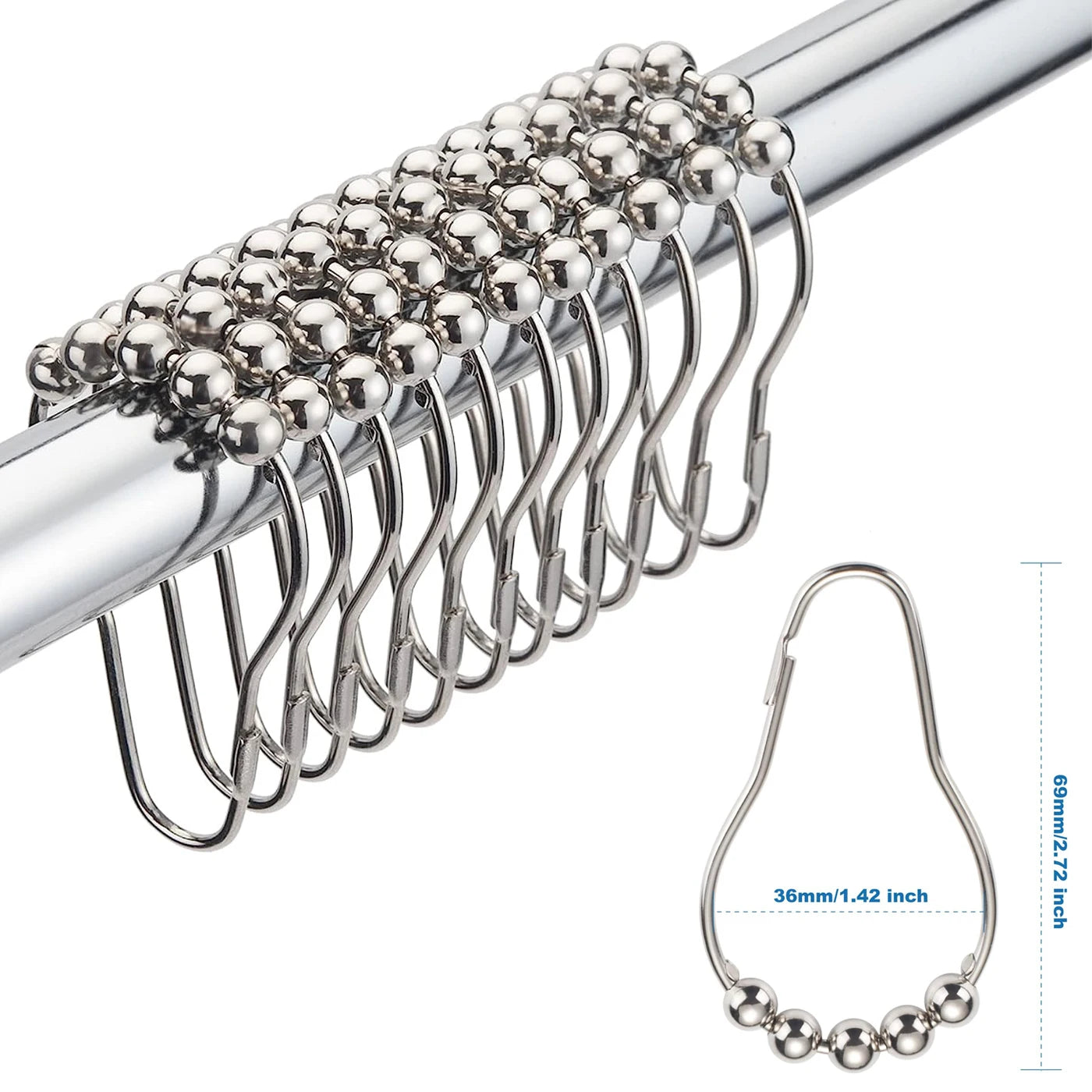 Cortina de ducha de lino de lujo – Cortina de baño de tela impermeable con ganchos de metal