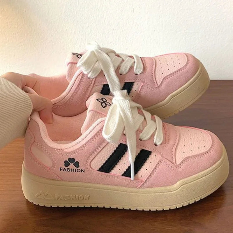 Women's Casual Flat Sneakers – Round Toe Breathable Lace-Up Shoes, Comfortable Shallow-Mouth Design for Spring & Autumn Everyday Wear