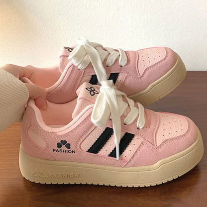 Women's Casual Flat Sneakers – Round Toe Breathable Lace-Up Shoes, Comfortable Shallow-Mouth Design for Spring & Autumn Everyday Wear