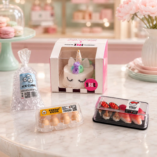 Set de miniaturas de alimentos para mini nevera – Bonitos juguetes de sushi y pastel en miniatura para escenas de cocina de casa de muñecas, decoración de habitaciones, manualidades de jardín de hadas y exhibiciones coleccionables