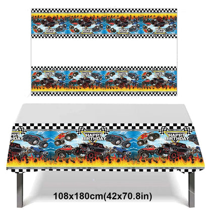 Monster Truck Birthday Party Supplies – Disposable Plates, Napkins, Banner & Tablecloth for Kids' Boys' 2nd Birthday Decorations