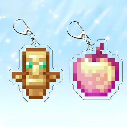 Juego de llaveros inspirados en Minecraft – Tótem de la inmortalidad, espada de diamante, pico y manzana dorada encantada | Llaveros coleccionables | Regalo para jugadores