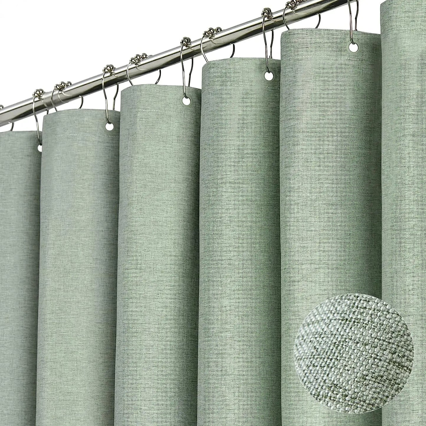 Cortina de ducha de lino de lujo – Cortina de baño de tela impermeable con ganchos de metal