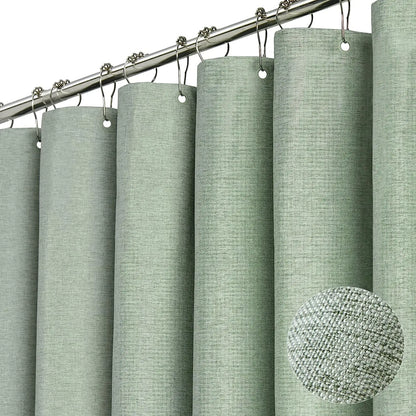 Cortina de ducha de lino de lujo – Cortina de baño de tela impermeable con ganchos de metal