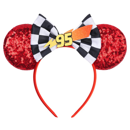 Diadema de orejas de Mickey Mouse de Lilo & Stitch – Lazo de lentejuelas de 5" Accesorio para el cabello de dibujos animados para mujeres y niñas | Diadema para fiestas y festivales